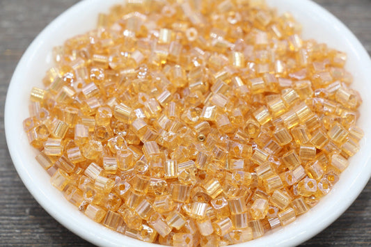 Glossy Square Glass Beads, 4mm Cube Glass Beads, Shinny Glass Bead, Transparent Light Orange Square Seed Beads, Beading Supplies #2128