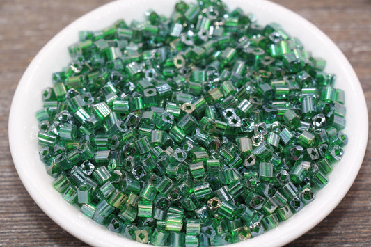 Glossy Square Glass Beads, 4mm Cube Glass Beads, Shinny Glass Bead, Transparent Emerald Green Square Seed Beads, Beading Supplies #2135