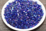 Iridescent Square Glass Beads, 4mm Cube Glass Beads, Sparkle Glass Beads, Transparent Royal Blue AB Square Beads, Beading Supplies #2122