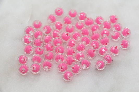 8mm Hot Pink Faceted Round Beads, Pink Acrylic Round Gumball Beads, Bubblegum Beads, Plastic Faceted Round Bead #325