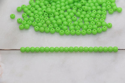 4mm Green Round Beads, Acrylic Gumball Beads, Green Round Spacer Beads, Bubblegum Beads, Plastic Round Smooth Bead #176