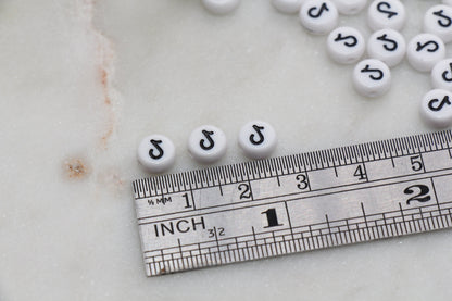 Tik Tok Beads, White Beads with Black Tik Tok, Flat Round Acrylic Beads, Size 7mm #177