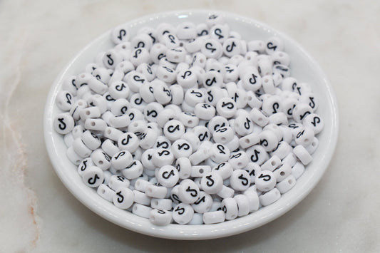 Tik Tok Beads, White Beads with Black Tik Tok, Flat Round Acrylic Beads, Size 7mm #177