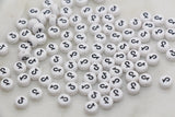 Tik Tok Beads, White Beads with Black Tik Tok, Flat Round Acrylic Beads, Size 7mm #177