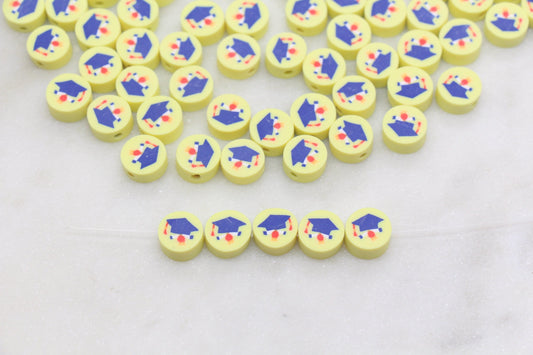 Graduation Cap Polymer Clay Beads, Graduation Hat Clay Beads, Fimo Cane Beads, Jewelry Beads, Beads for Bracelet #266