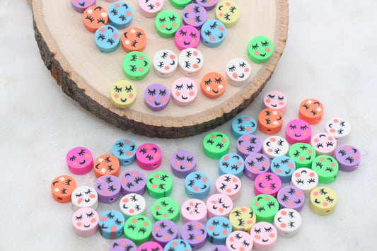 Shy Emoji Face Polymer Clay Beads, Emoji Fimo Cane Beads, Multicolor Clay Beads, Bead for Bracelet #269