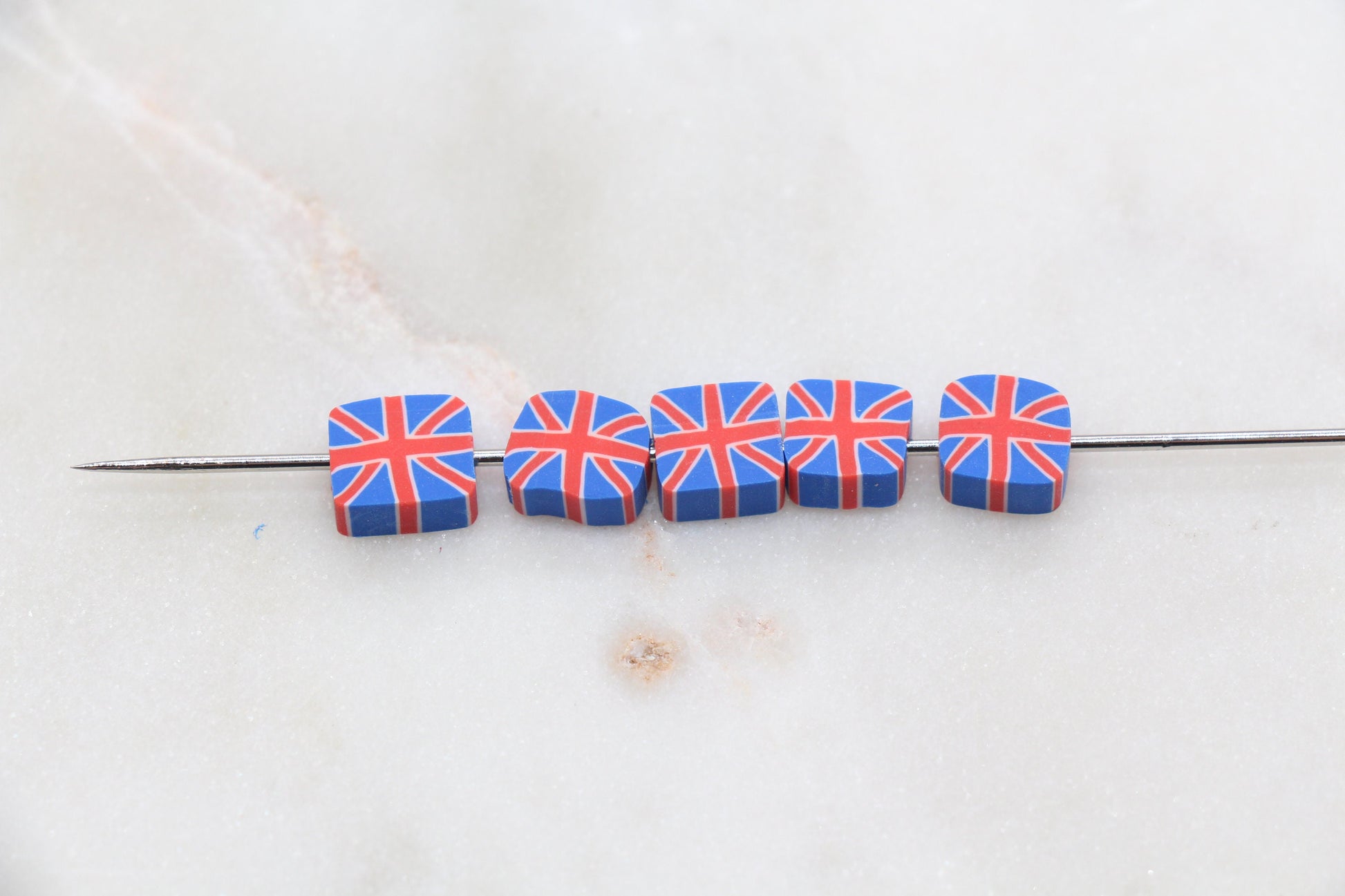 United Kingdom UK Flag Clay Beads, Union Jack Flag Polymer Clay Beads, Rectangle Shape Clay Beads, Jewelry Beads, Bead for Bracelet #284