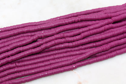 6mm Beet Purple Heishi Beads, Polymer Clay Disc Beads, African Disc Beads, Vinyl Heishi, 16 inch Strand #472