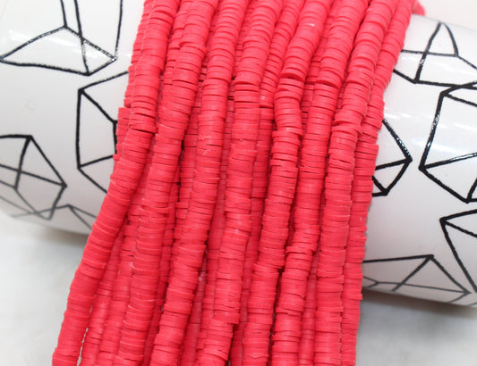 6mm Strawberry Pink Heishi Beads, Polymer Clay Disc Beads, African Disc Beads, Vinyl Heishi, 16 inch Strand #474