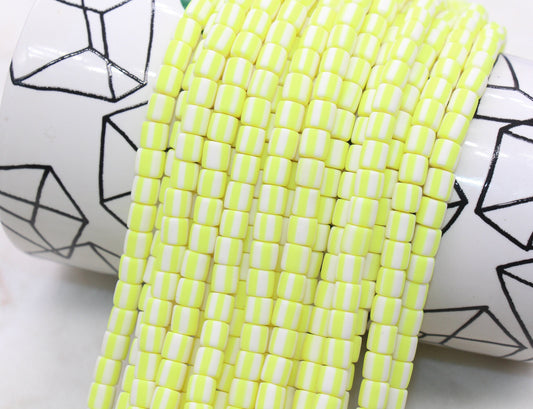 6mm Wide Column Chunky Polymer Clay Beads, Neon Yellow Heishi Spacer Beads, Clay Tube Beads, Barrel Beads Heishi Beads #483