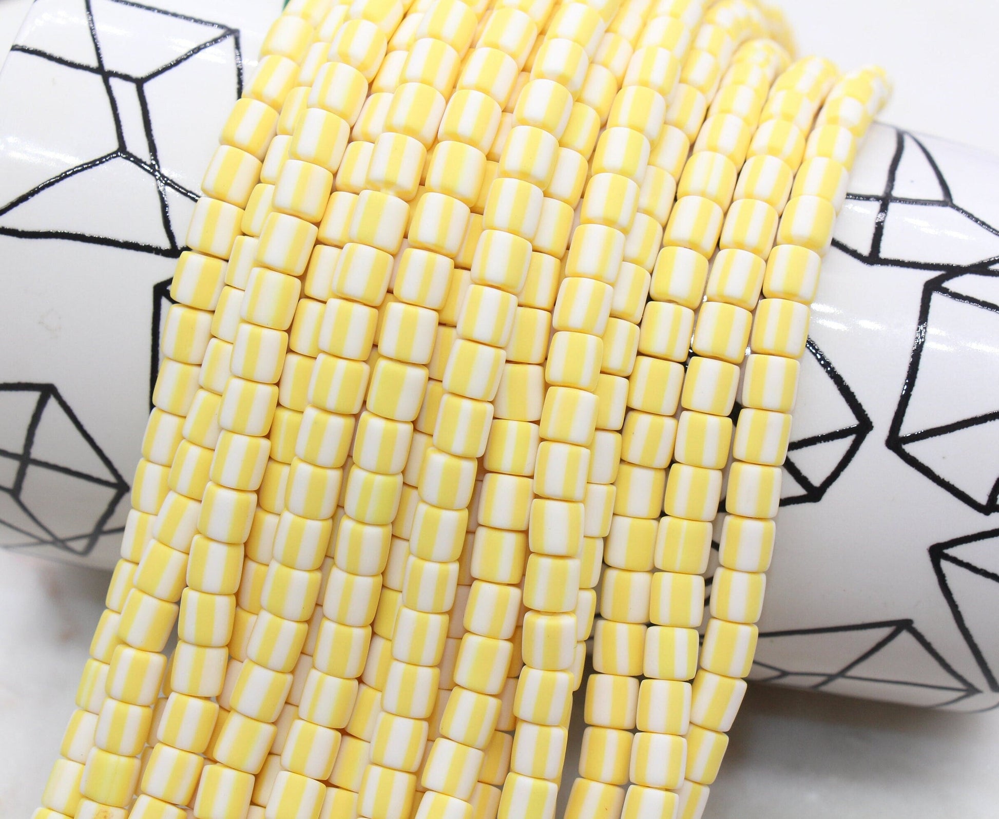 6mm Wide Column Chunky Polymer Clay Beads, Yellow Heishi Spacer Beads, Clay Tube Beads, Barrel Beads Heishi Beads #485