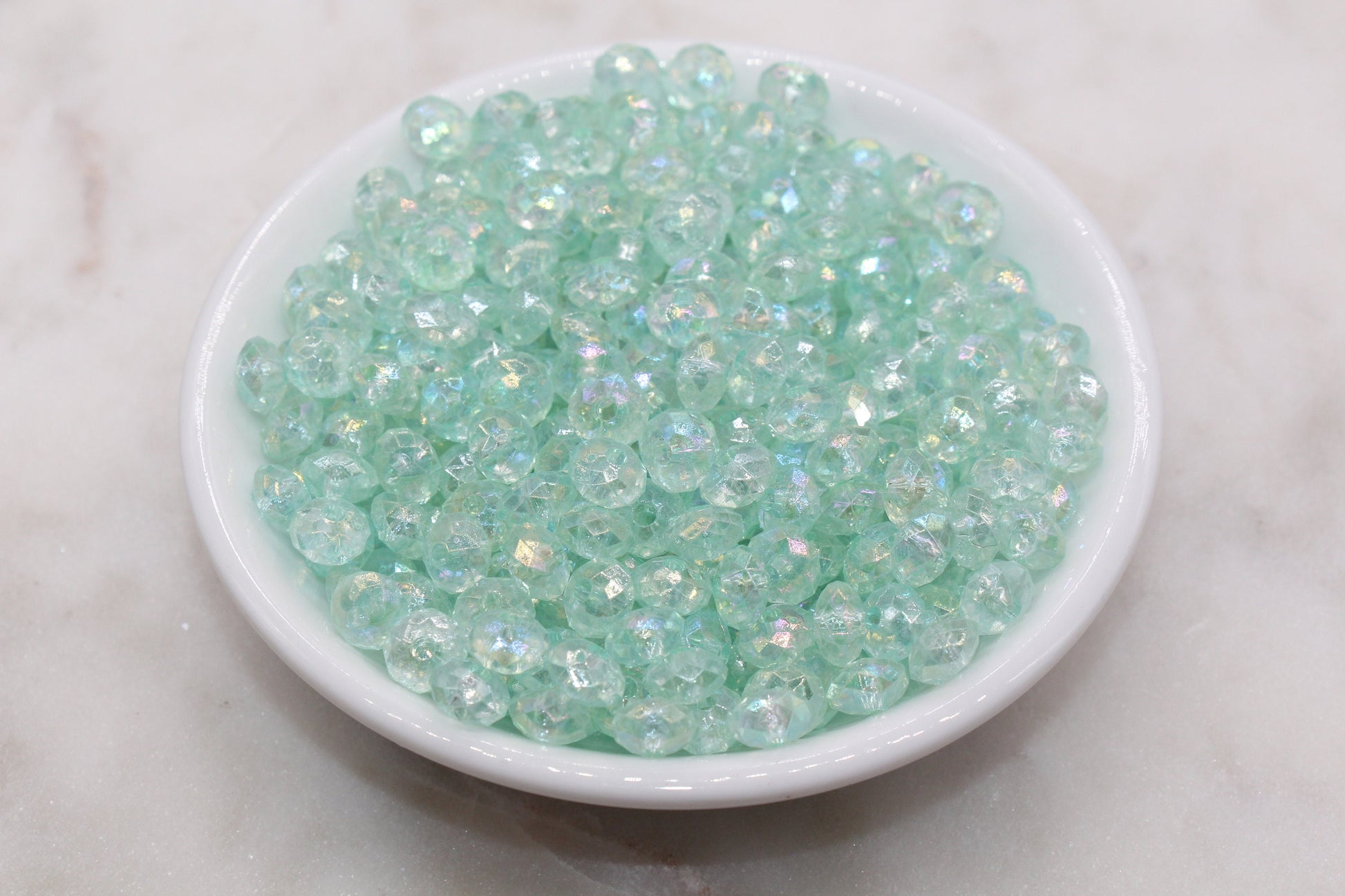 8mm Mint Green Rondelle Beads, Iridescent Faceted Acrylic Loose Beads, Bubblegum Beads, Chunky Beads, Bead for Bracelet #2655