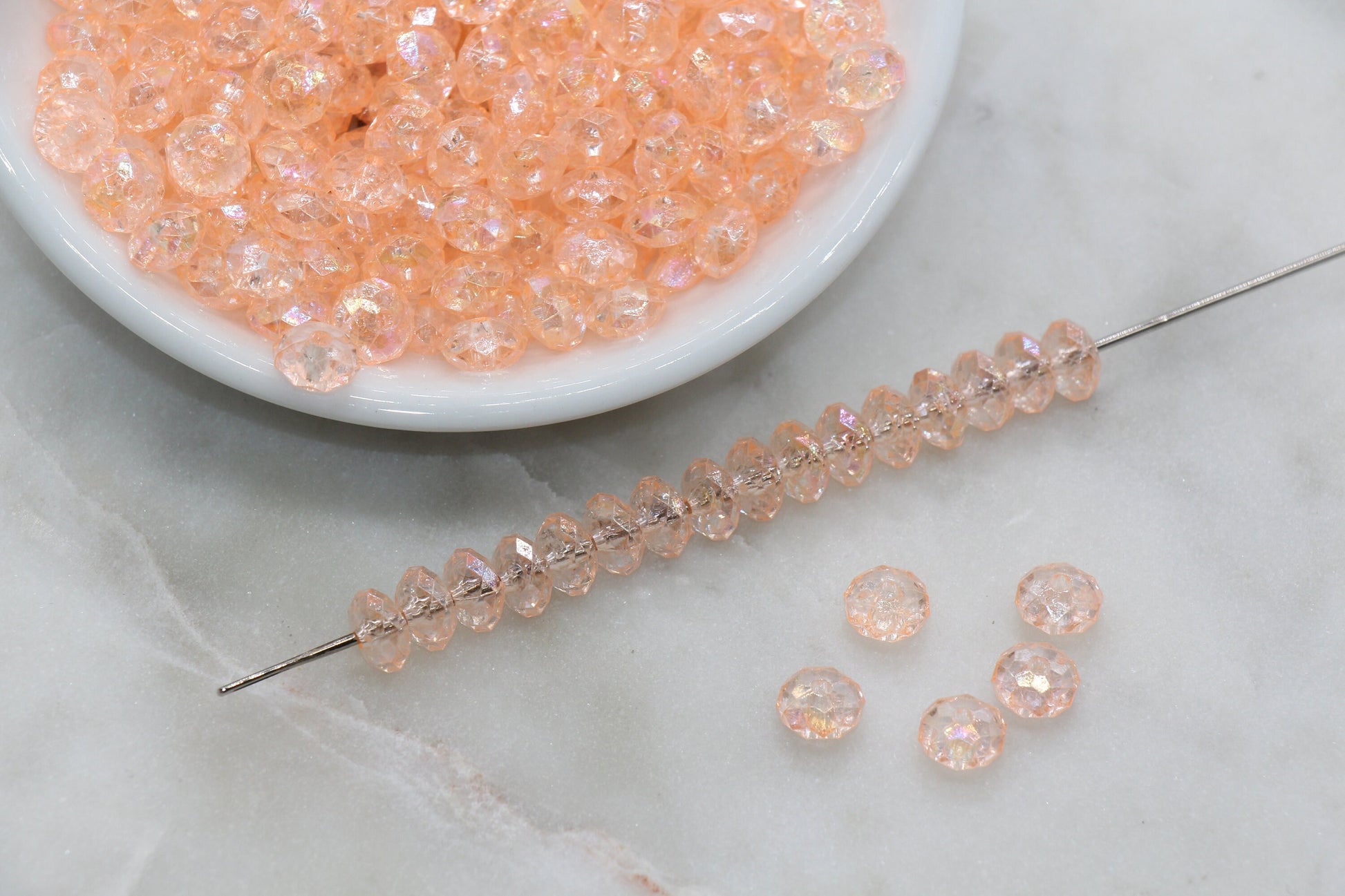 8mm Peach Rondelle Beads, Iridescent Faceted Acrylic Loose Beads, Bubblegum Beads, Chunky Beads, Bead for Bracelet #2660
