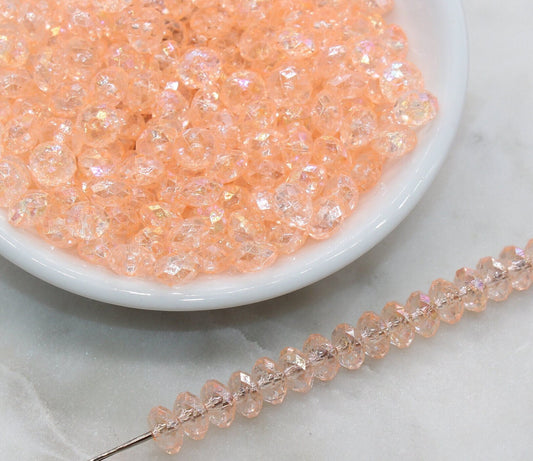 8mm Peach Rondelle Beads, Iridescent Faceted Acrylic Loose Beads, Bubblegum Beads, Chunky Beads, Bead for Bracelet #2660