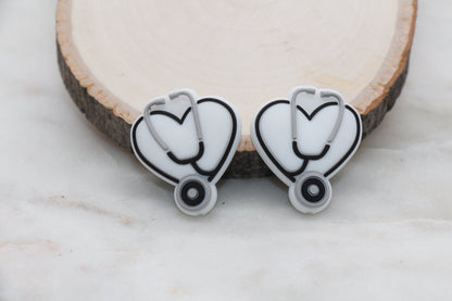 Stethoscope Silicone Beads, Medical Themed Silicone Beads, Heart Stethoscope Silicone Beads, Doctor, Nurse Beads, Silicone Loose Beads #306