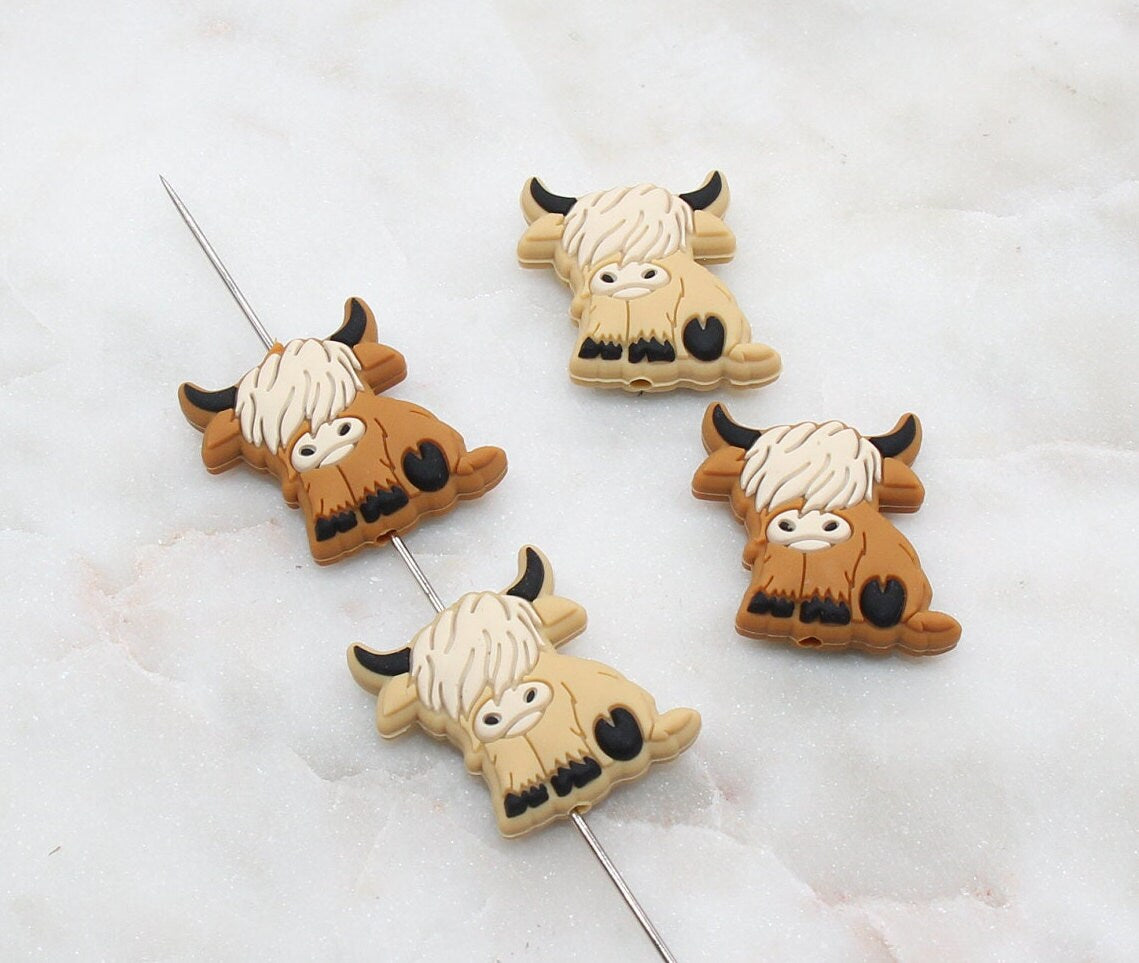 Highland Cow Silicone Beads, Animal Themed Silicone Beads, Cow Focal Silicone Beads, Chunky Beads, Silicone Loose Beads #312