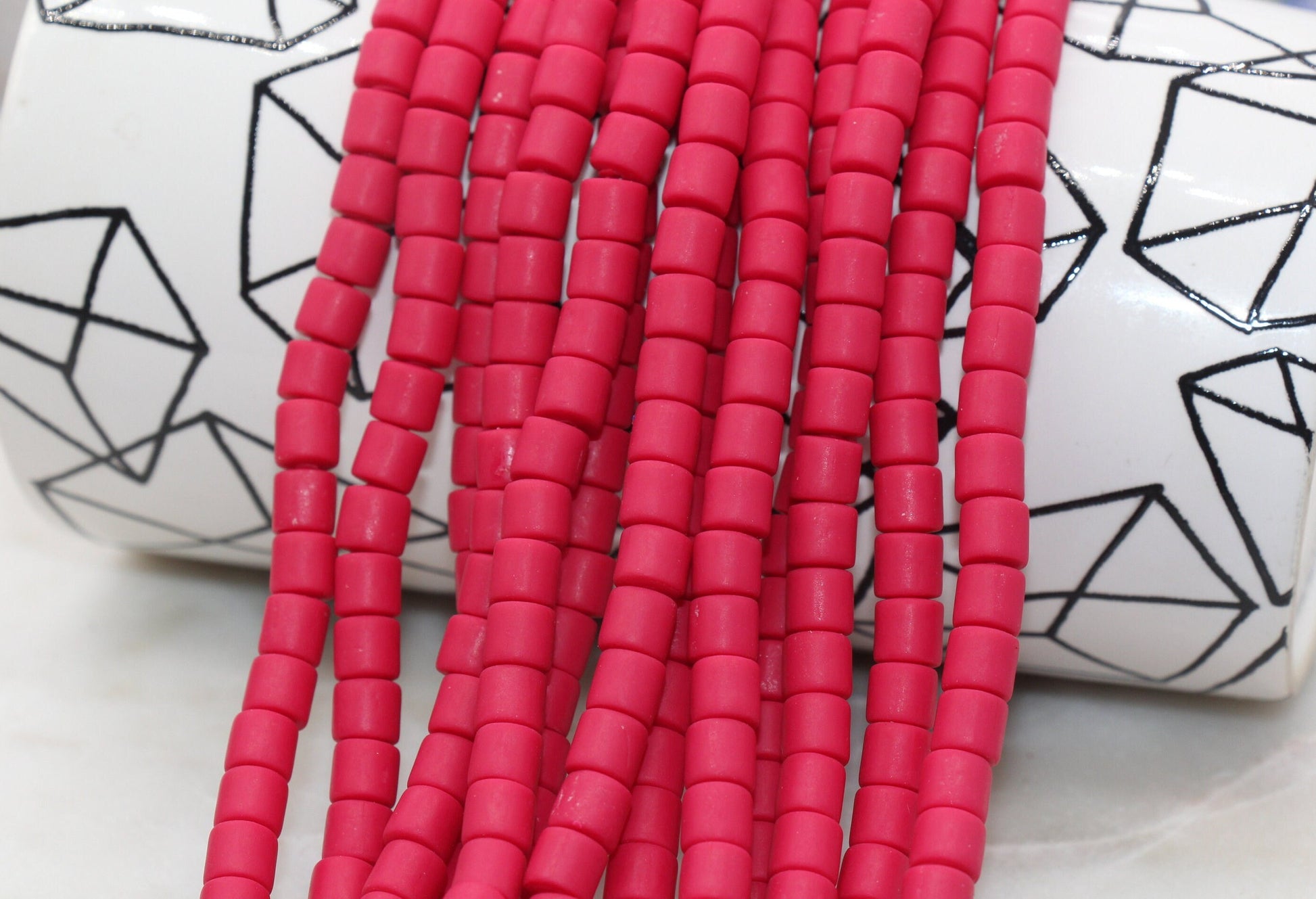 6mm Wide Column Chunky Polymer Clay Beads, Ruby Red Heishi Spacer Beads, Clay Tube Beads, Barrel Beads Heishi Beads #416