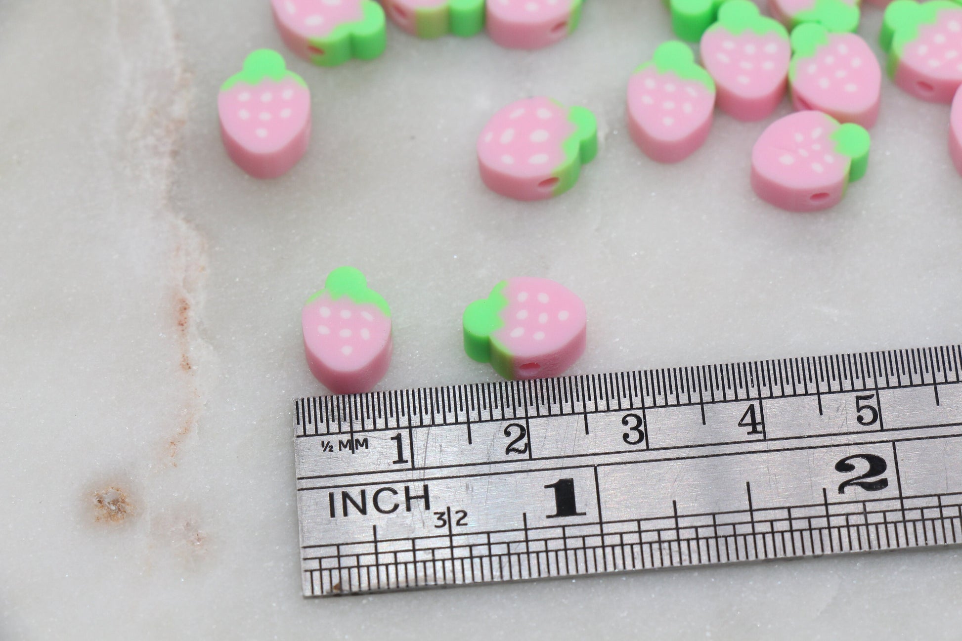 Pink Strawberry Polymer Clay Beads, Fruit Cane Beads, Whole Strawberry Clay Beads, Fruit Clay Beads, Jewelry Beads, Beads for Bracelet #300
