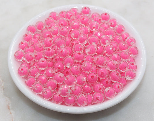 8mm Hot Pink Faceted Round Beads, Pink Acrylic Round Gumball Beads, Bubblegum Beads, Plastic Faceted Round Bead #325