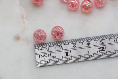 10mm Pink AB Gumball Beads, Iridescent Acrylic Crackle Loose Beads, Bubblegum Beads, Chunky Beads, Smooth Round Plastic Beads #330