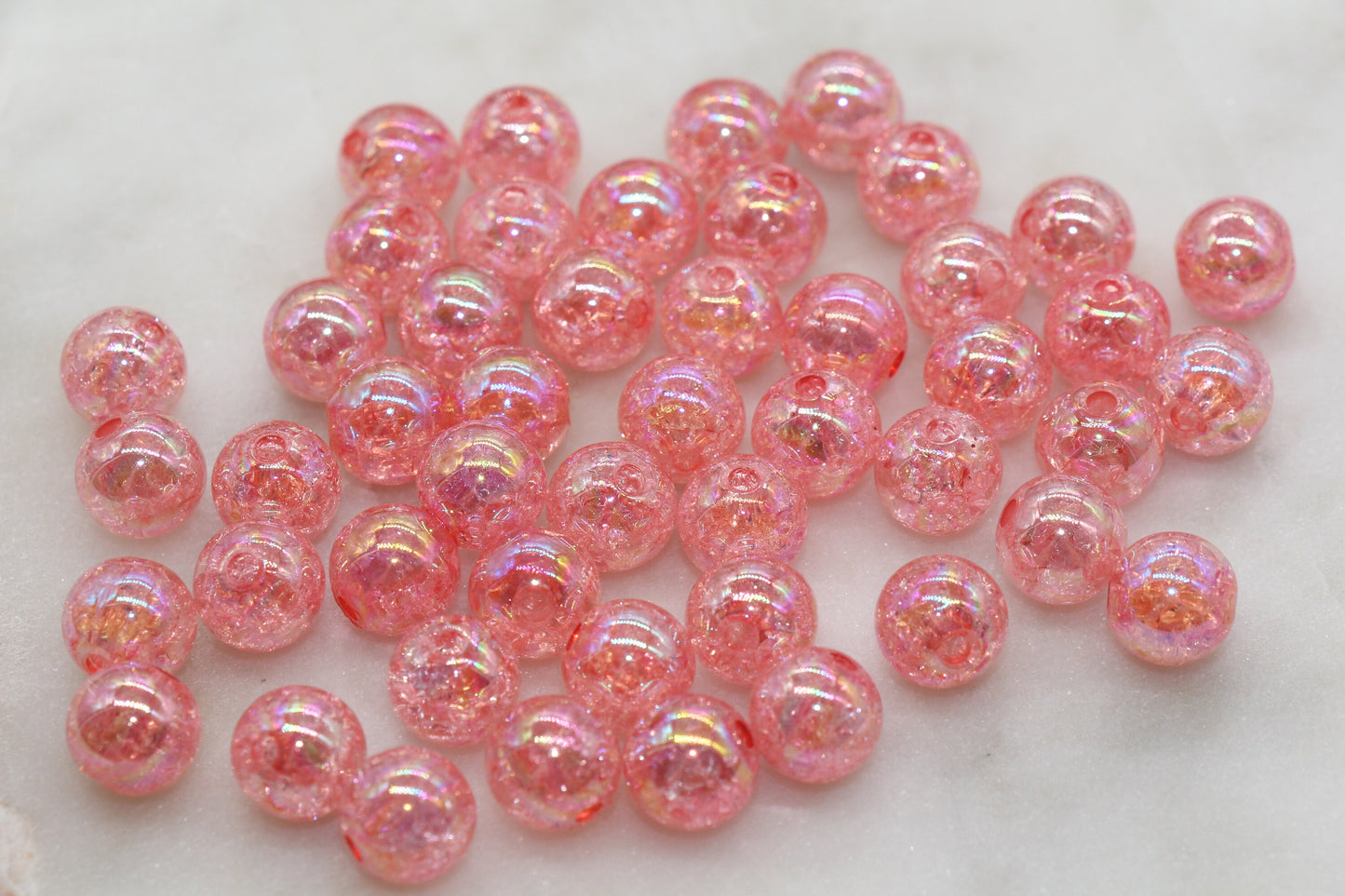 10mm Pink AB Gumball Beads, Iridescent Acrylic Crackle Loose Beads, Bubblegum Beads, Chunky Beads, Smooth Round Plastic Beads #330