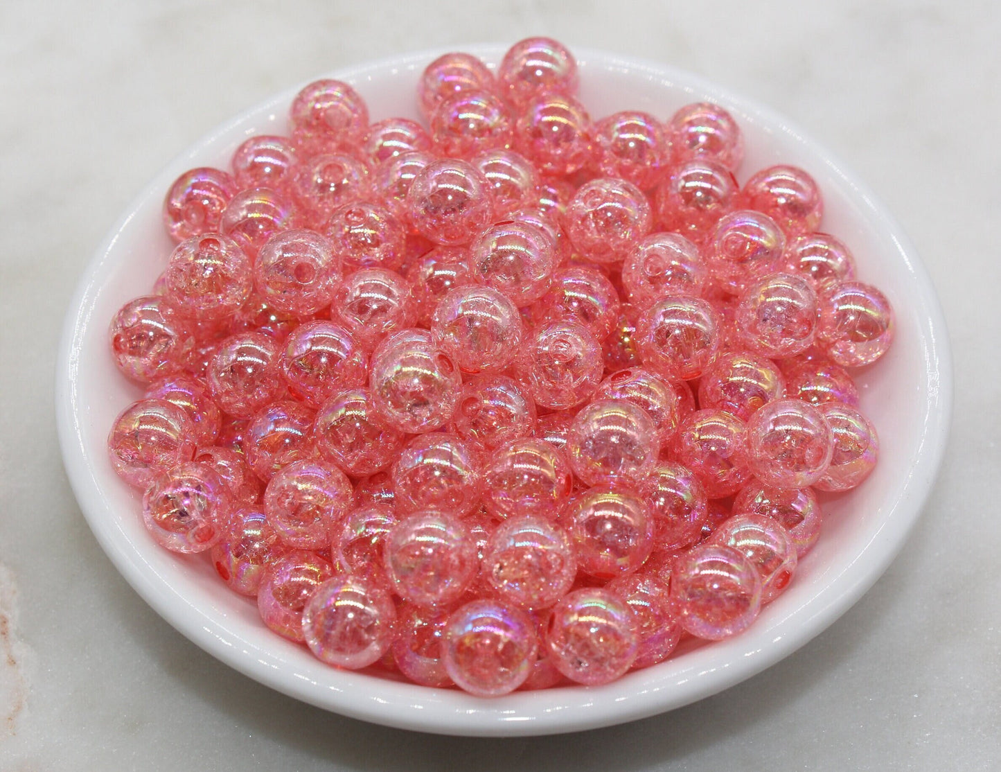 10mm Pink AB Gumball Beads, Iridescent Acrylic Crackle Loose Beads, Bubblegum Beads, Chunky Beads, Smooth Round Plastic Beads #330