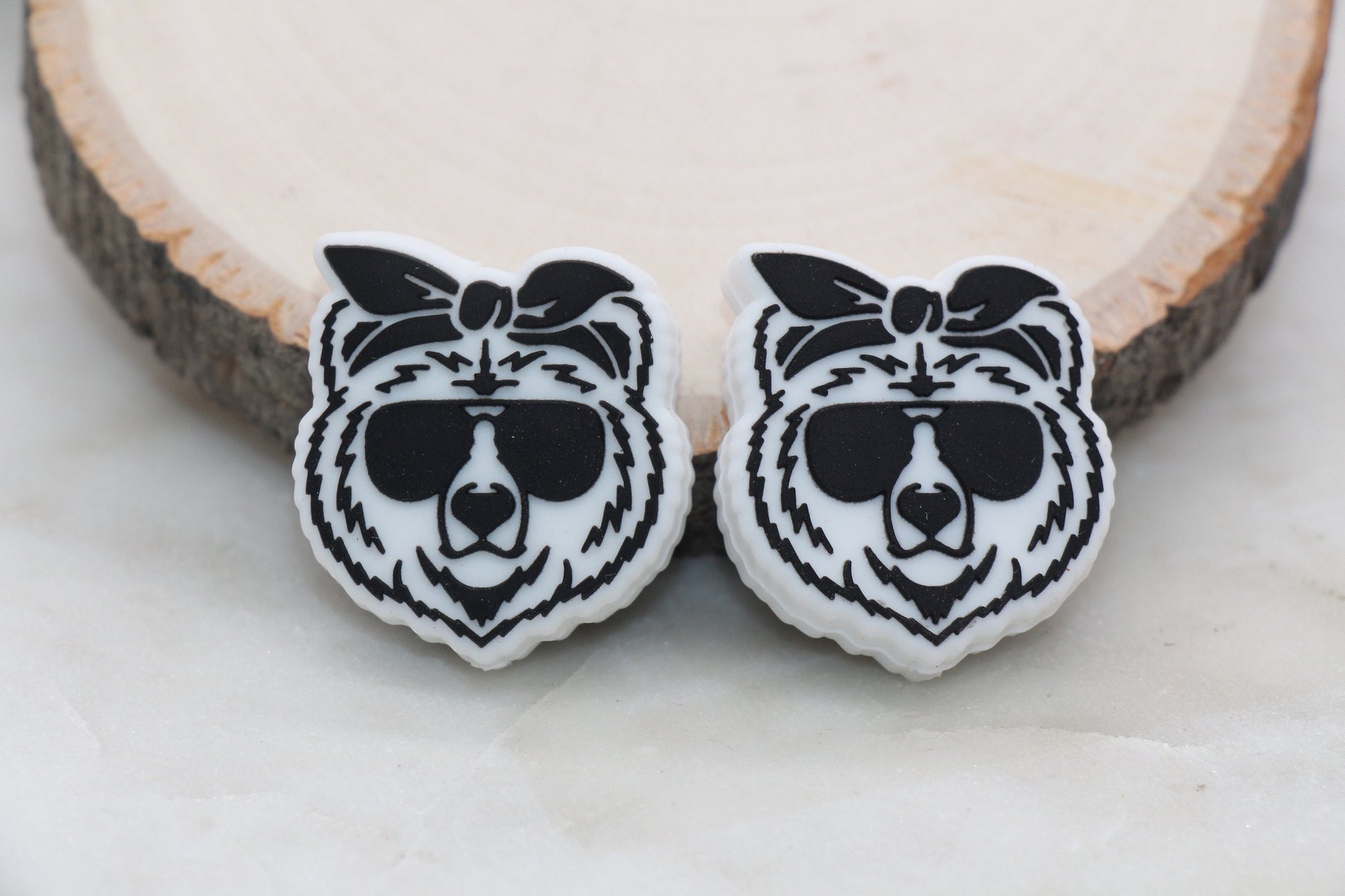 Bear Silicone Beads, Animal Themed Silicone Beads, Bear with Sunglasses Silicone Beads, Chunky Beads, Silicone Loose Beads #317