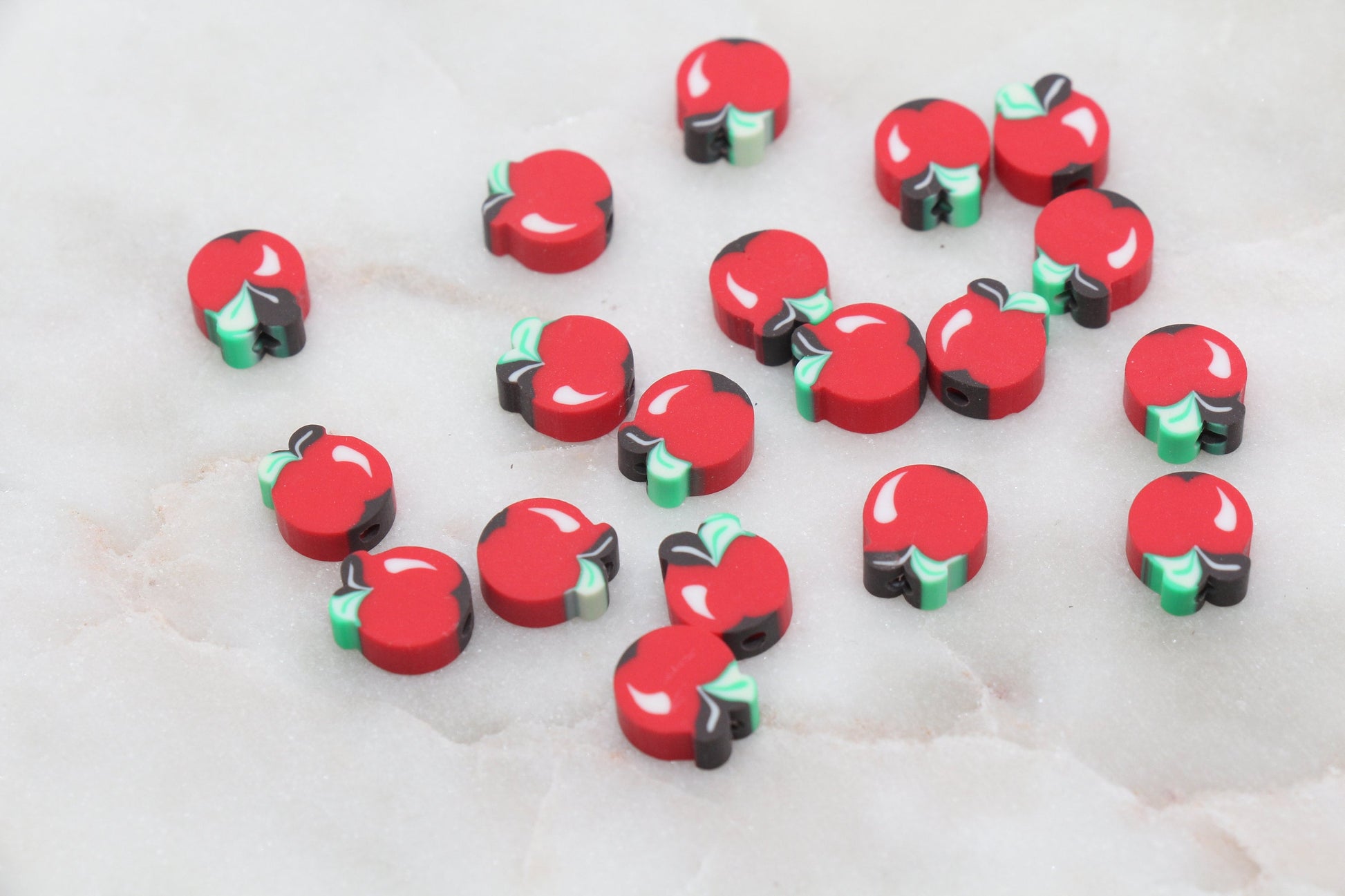 Red Apple Polymer Clay Beads, Fruit Cane Beads, Apple Clay Beads, Sliced Apple Beads, Fruit Clay Beads, Jewelry Beads #94