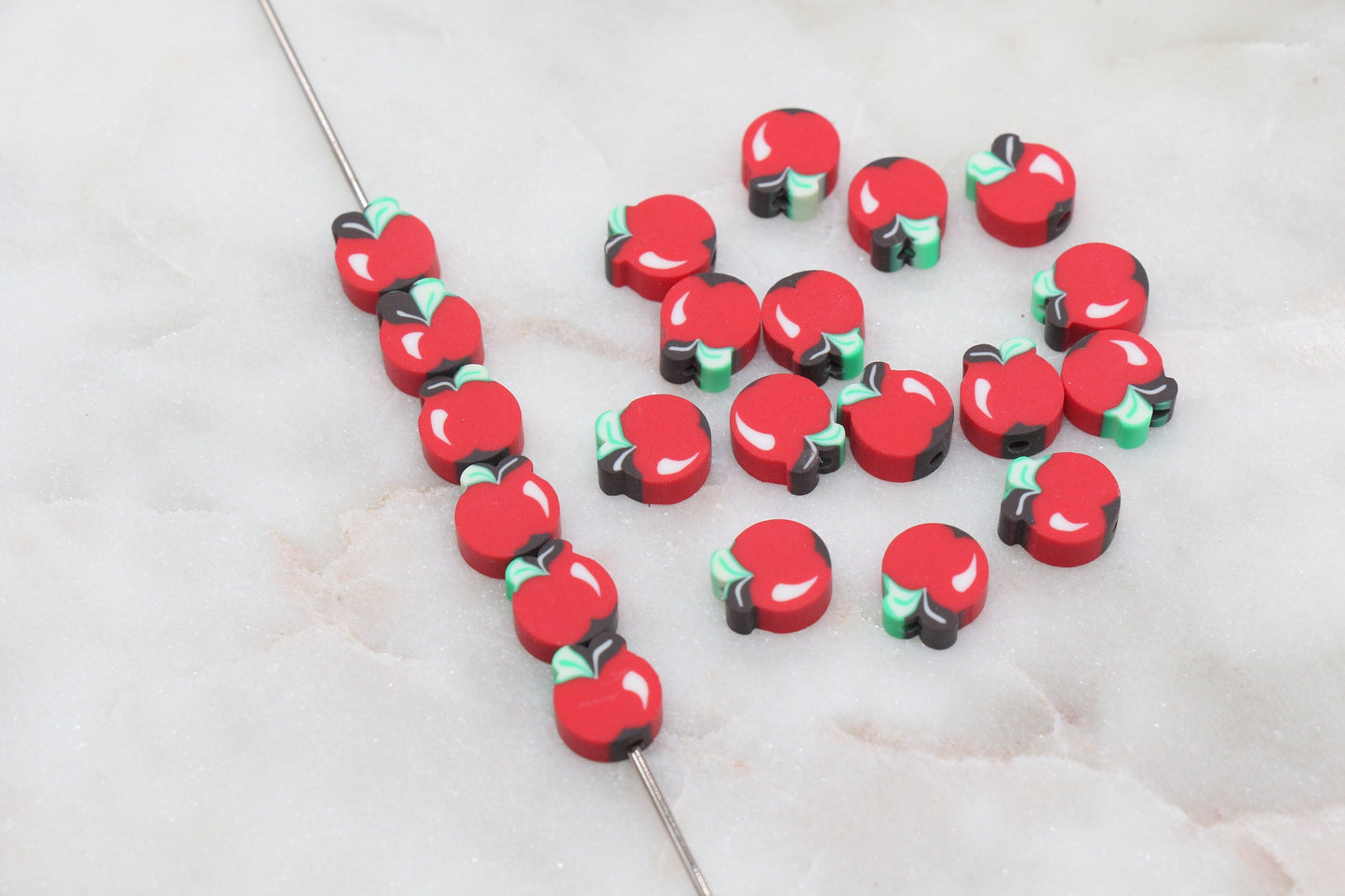 Red Apple Polymer Clay Beads, Fruit Cane Beads, Apple Clay Beads, Sliced Apple Beads, Fruit Clay Beads, Jewelry Beads #94