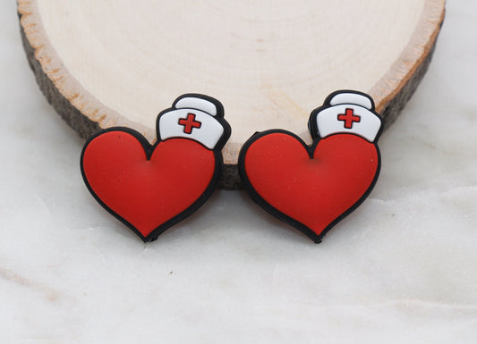 Nurse Heart Silicone Beads, Medical Themed Silicone Beads, EMT Paramedic Silicone Beads, Chunky Beads, Silicone Loose Beads #305