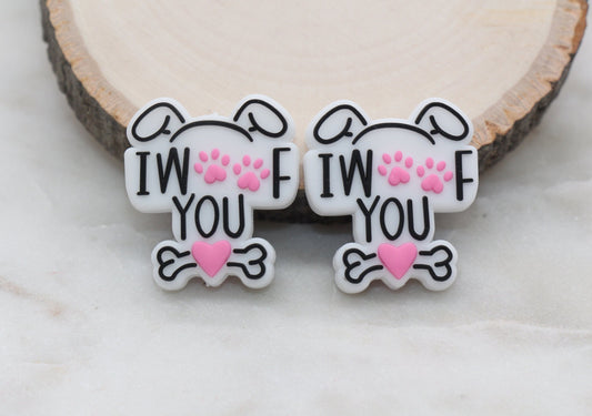 I Woof You Paw Silicone Beads, Pet Paw Silicone Beads, Dog Silicone Beads, Chunky Beads, Silicone Loose Beads #307