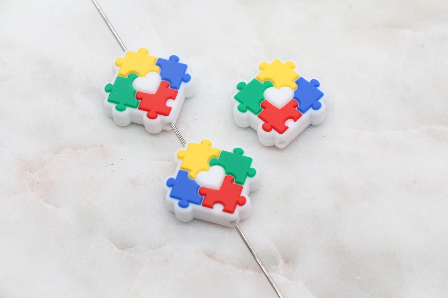 Autism Awareness Silicone Beads, Puzzle Silicone Beads, Focal Beads, Chunky Beads, Silicone Loose Beads #314