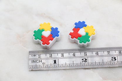 Autism Awareness Silicone Beads, Puzzle Silicone Beads, Focal Beads, Chunky Beads, Silicone Loose Beads #314