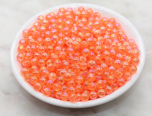 6mm Coral Orange AB Round Beads, Iridescent Acrylic Gumball Beads, Transparent Round Spacer Beads, Bubblegum Beads, Plastic Round Bead #987