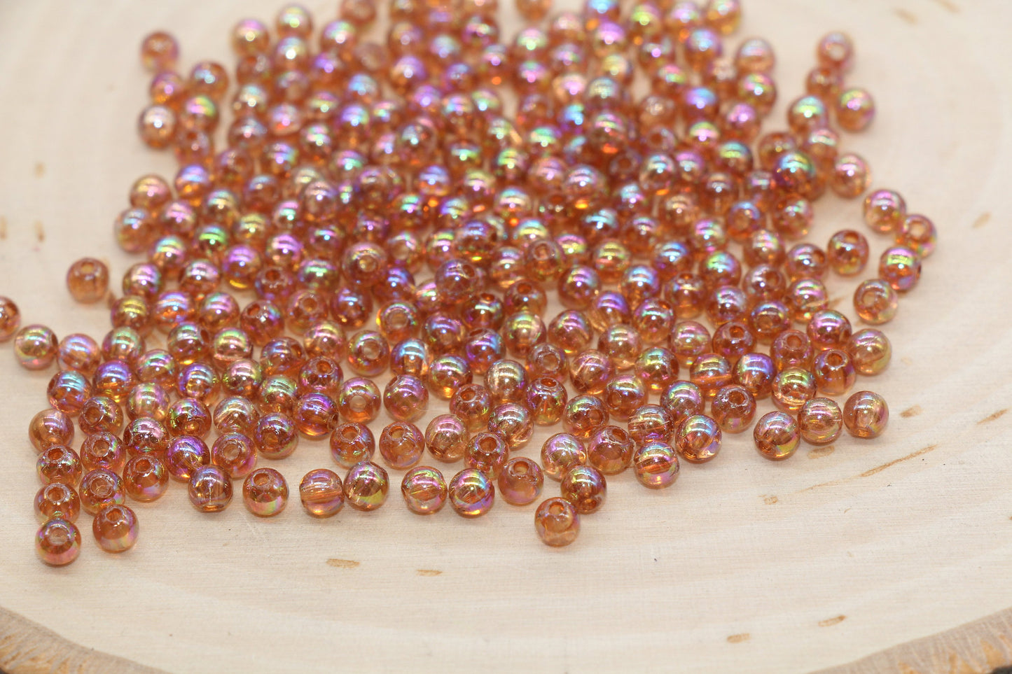 4mm Brown AB Round Beads, Iridescent Acrylic Gumball Beads, Transparent Round Spacer Beads, Bubblegum Beads, Plastic Round Bead #2662