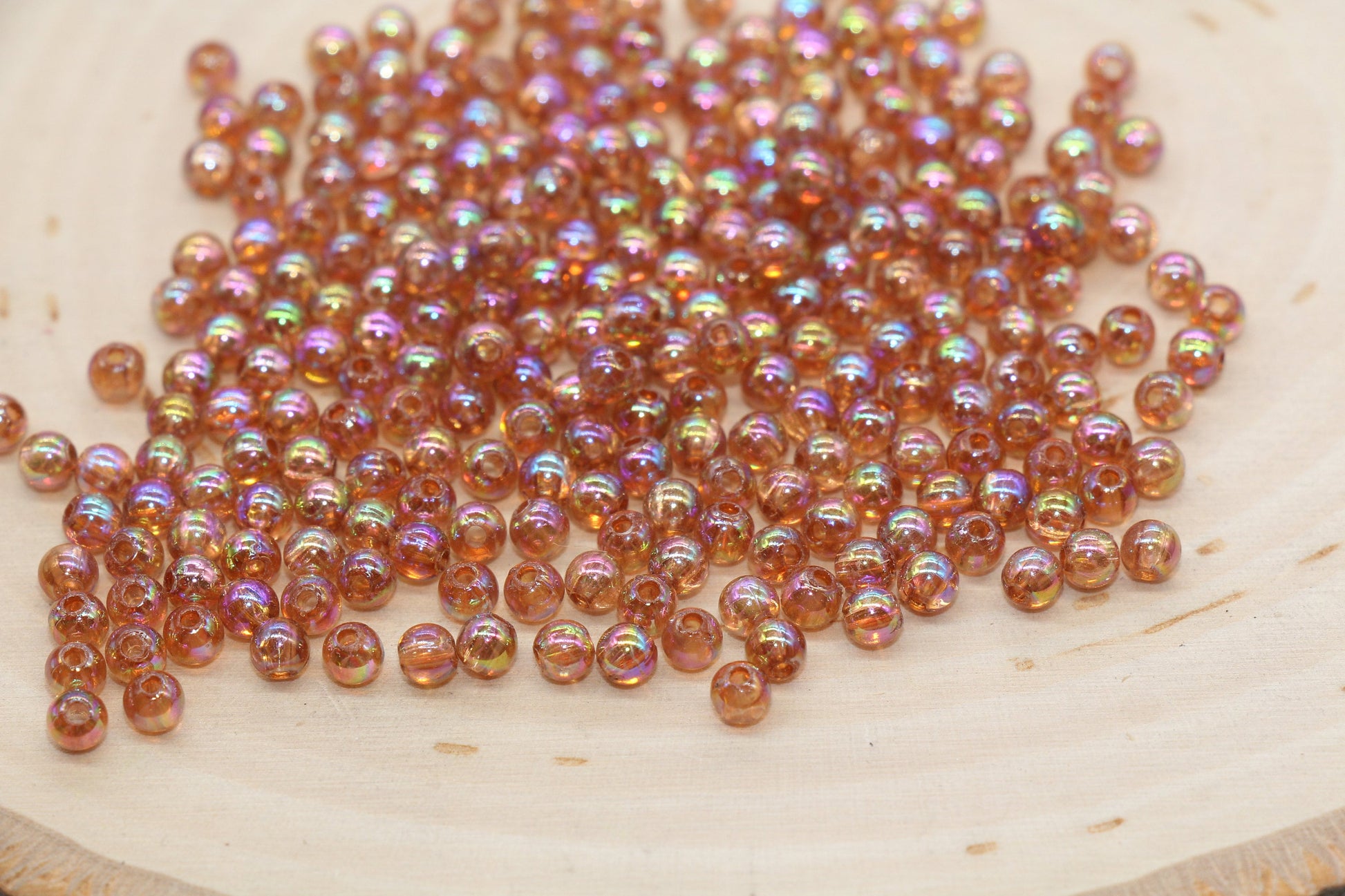 4mm Brown AB Round Beads, Iridescent Acrylic Gumball Beads, Transparent Round Spacer Beads, Bubblegum Beads, Plastic Round Bead #2662