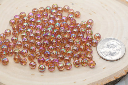 6mm Brown AB Round Beads, Iridescent Acrylic Gumball Beads, Transparent Round Spacer Beads, Bubblegum Beads, Plastic Round Bead #2663