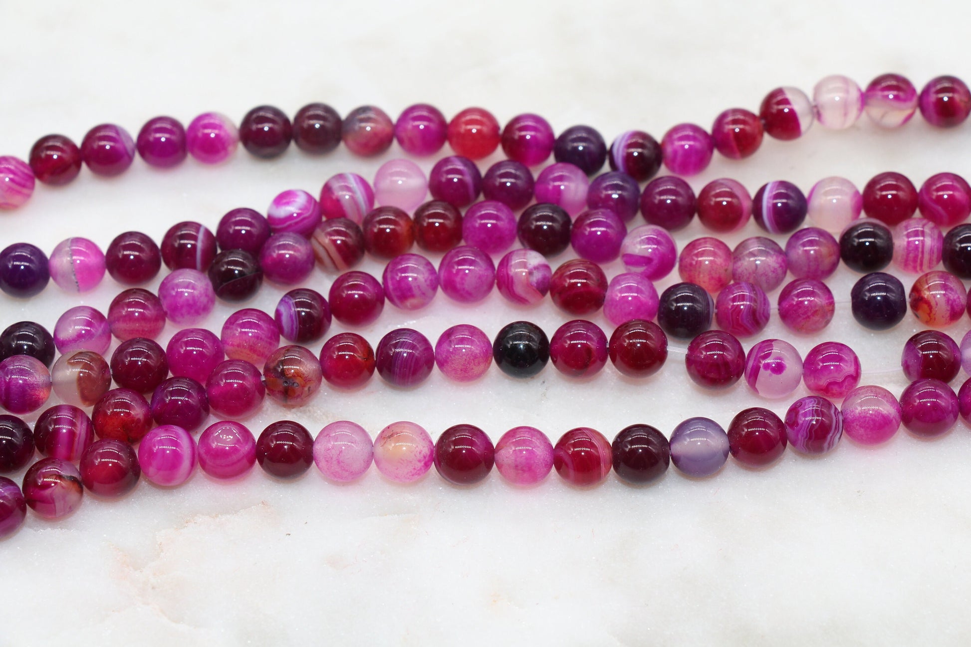 Pink Stripe Agate Beads, Pink Banded Agate, Fuchsia Banded Agate, Gemstone Smooth Round Beads, Sizes 4mm 6mm 8mm 10mm 12mm, #118