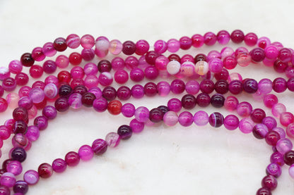 Pink Stripe Agate Beads, Pink Banded Agate, Fuchsia Banded Agate, Gemstone Smooth Round Beads, Sizes 4mm 6mm 8mm 10mm 12mm, #118