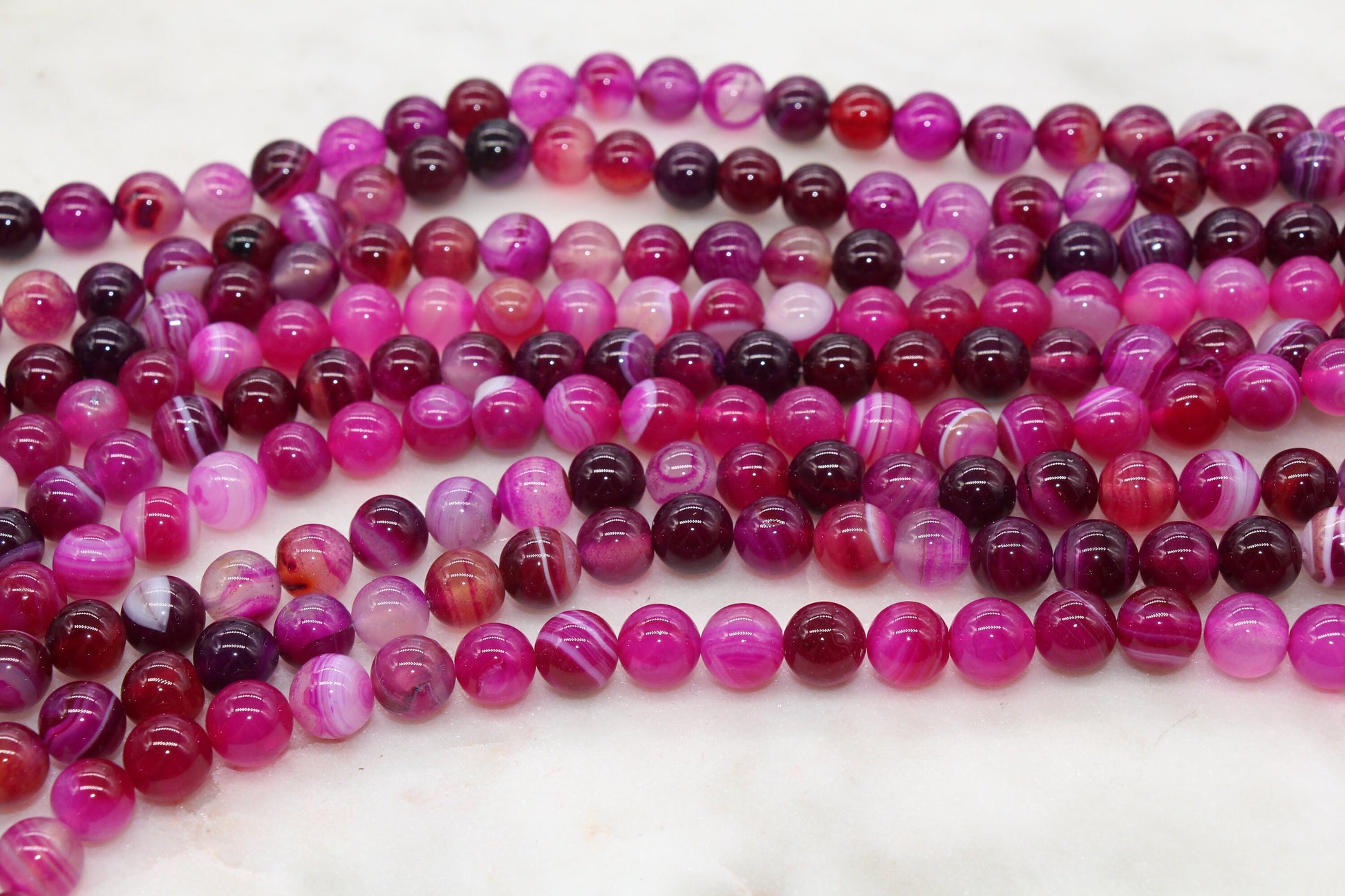 Pink Stripe Agate Beads, Pink Banded Agate, Fuchsia Banded Agate, Gemstone Smooth Round Beads, Sizes 4mm 6mm 8mm 10mm 12mm, #118