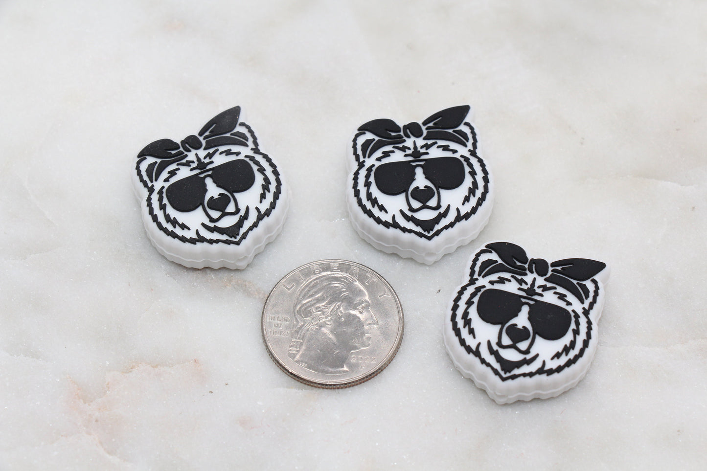 Bear Silicone Beads, Animal Themed Silicone Beads, Bear with Sunglasses Silicone Beads, Chunky Beads, Silicone Loose Beads #317