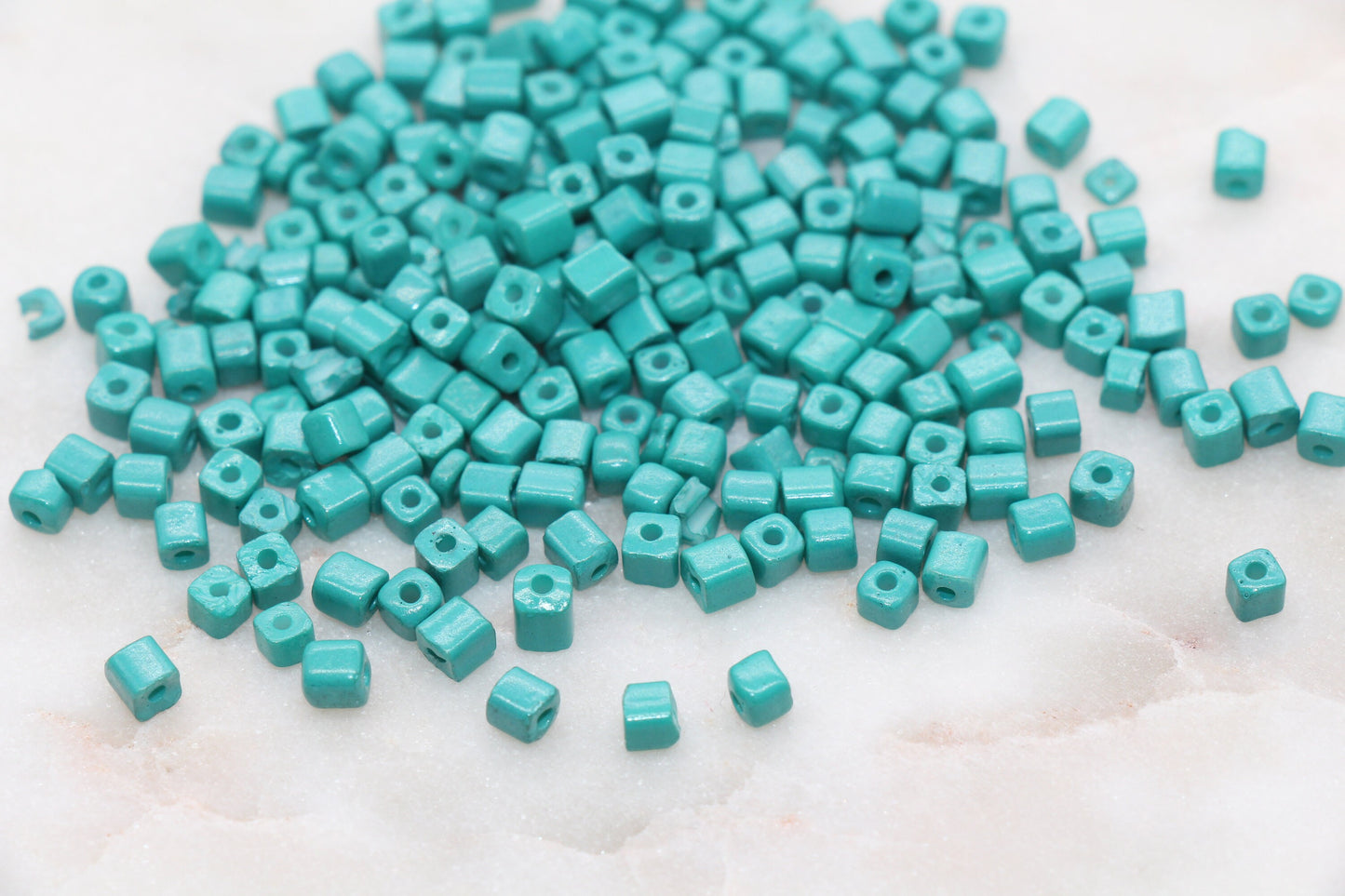 Square Glass Seed Beads, 4mm Cube Glass Beads, Turquoise Green Square Seed Beads, Opaque Beads, Beading Supplies #1244