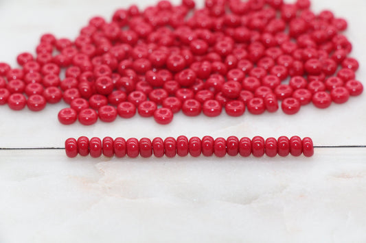 Glass Seed Beads, 4mm 6/0 Glass Round Seed Beads, Red Opaque Seed Beads, Rocailles Beads, Beading Supplies #1097