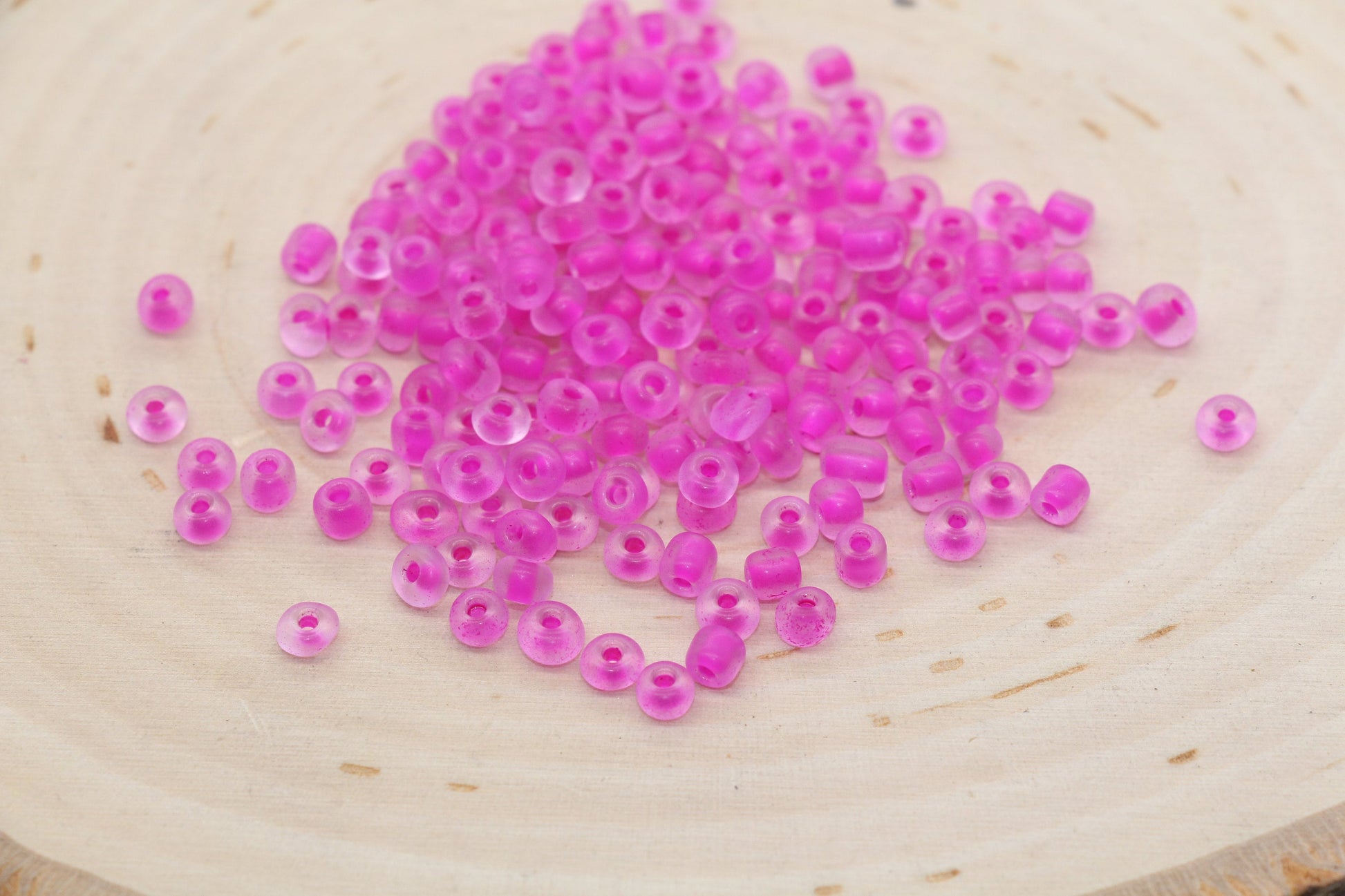 Matte Glass Beads with Pink Lined, 4mm 6/0 Glass Round Beads, Frosted Pink Lined Seed Beads, Rocailles Beads, Beading Supplies #1047