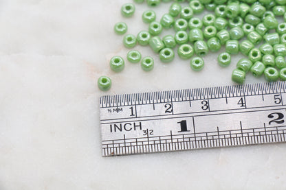 Glossy Glass Seed Beads, 4mm 6/0 Glass Round Seed Beads, Green Opaque Seed Beads, Rocailles Beads, Beading Supplies #1296