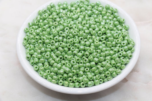 Glossy Glass Seed Beads, 4mm 6/0 Glass Round Seed Beads, Green Opaque Seed Beads, Rocailles Beads, Beading Supplies #1296