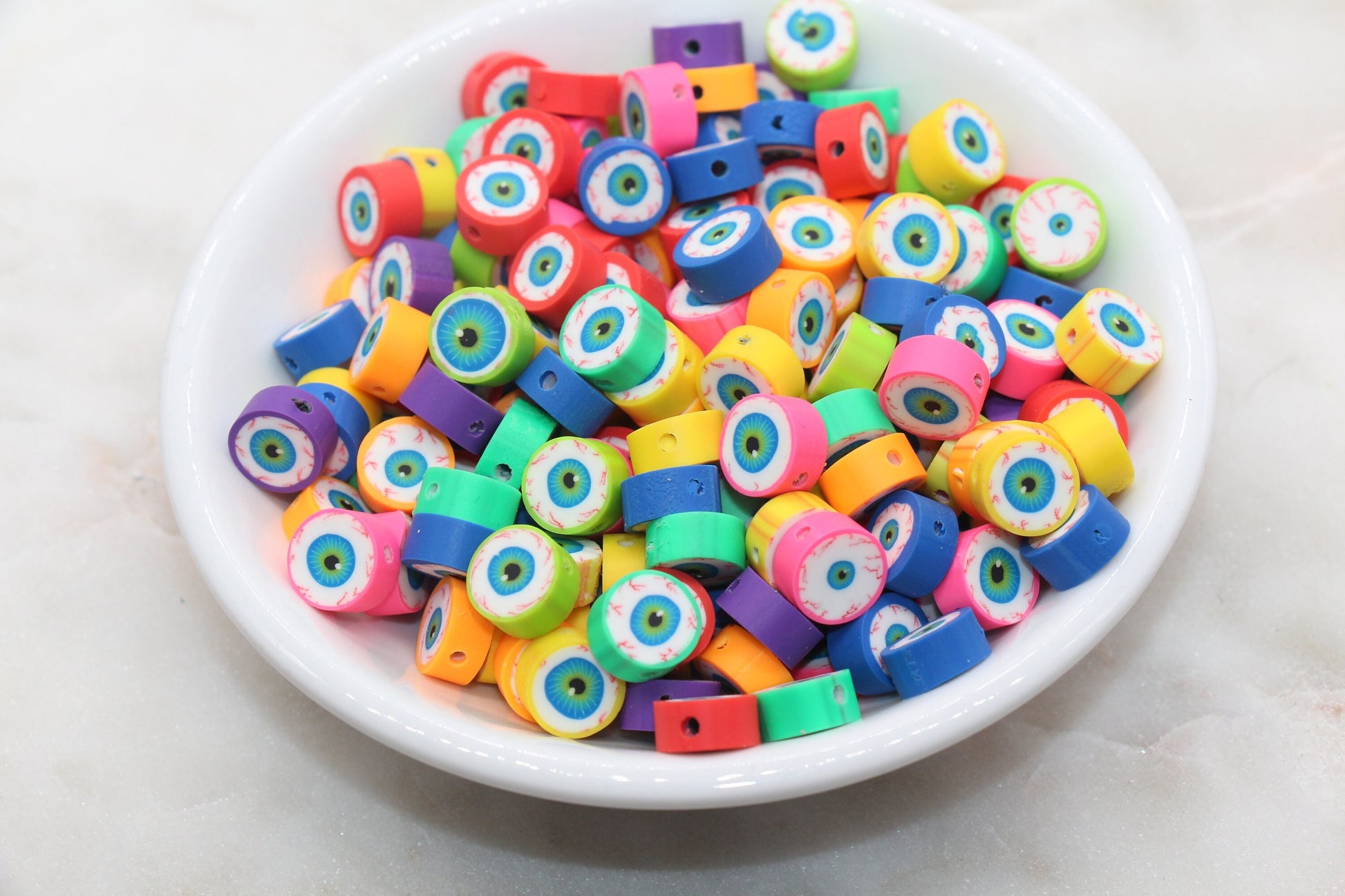 Eye Ball Polymer Clay Beads, Multicolored Evil Eye Fimo Cane Beads, Assorted Evil Eye Beads, Rainbow Evil Eye Slice Beads #321