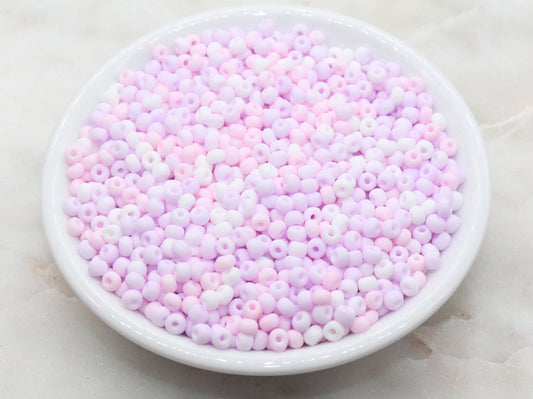 Matte Glass Seed Beads, 4mm 6/0 Glass Round Seed Beads, Pink, White, Lavender Mix Beads, Frosted Mix Rocailles Beads, Beading Supplies #2667