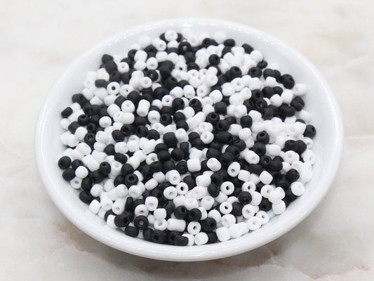 Matte Glass Seed Beads, 4mm 6/0 Glass Round Seed Beads, Black and White Mix Seed Beads, Frosted Mix Rocailles Beads, Beading Supplies #2669