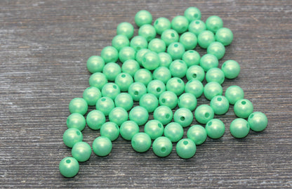8mm Green Shimmer Gumball Beads, Round Acrylic Loose Beads, Bubblegum Beads, Chunky Beads, Smooth Round Plastic Beads #2670